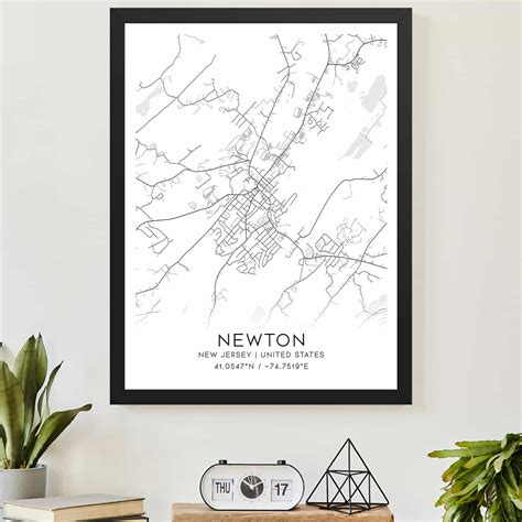 Newton New Jersey Map Poster, Modern Home Decor Wall Art Print - Custom ...