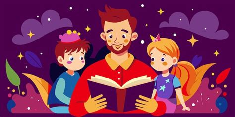 Premium Vector | A man reading a book with two children and the words quot the one is reading quot