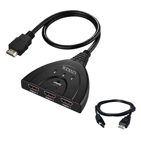 HDMI Switch 3 Port Hub for Connecting Monitor and TV