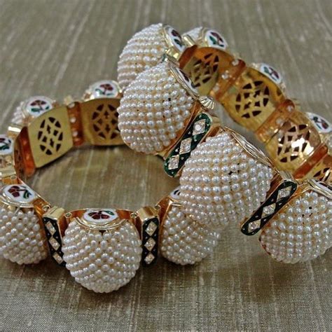 Beautifully handcrafted Basra Pearl & Diamond Kada with intricate enamel work | Wedding ...