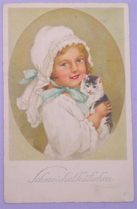 c1927 Child Girl Holding Adorable Tabby Cat Signed Flastcher Vintage Postcard | eBay