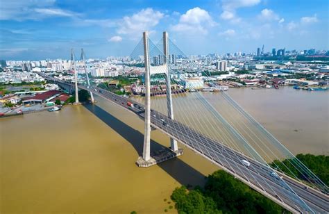 Premium Photo | Drone view of phu my bridge in ho chi minh city ...