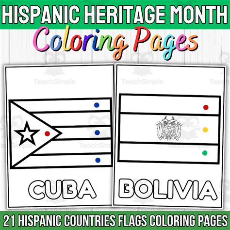 Exploring Hispanic Culture Coloring Pages Featuring Flags of Hispanic ...