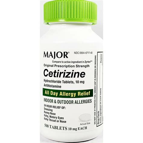 Cetirizine 10 mg, 500 Tablets by Major – Hargraves Online Healthcare