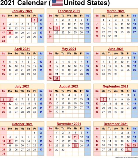 2021 Yearly Calendar with Holidays Templates | 101 Activity