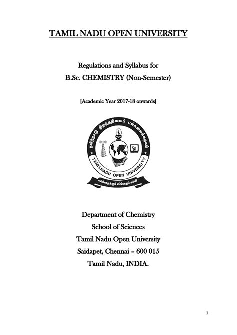 B - NOTES - TAMIL NADU OPEN UNIVERSITY Regulations and Syllabus for B. CHEMISTRY (Non-Semester ...