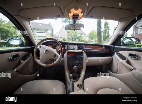 Rover 75 car interior color green with a walnut dashboard Stock Photo ...