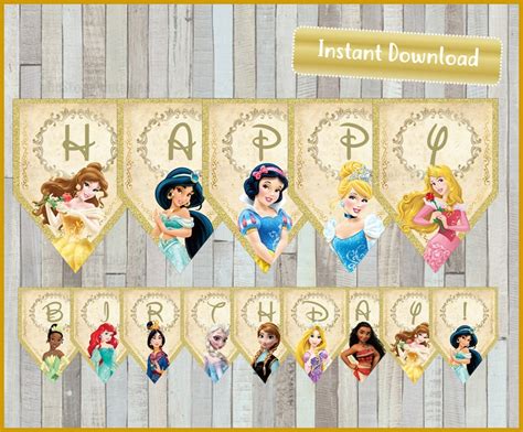 Disney Princess Birthday Banner Disney Princess Happy - Etsy