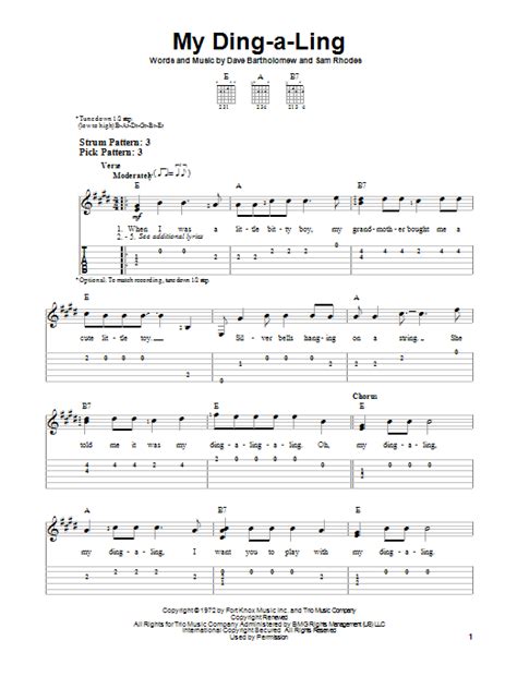 My Ding-A-Ling Sheet Music | Chuck Berry | Easy Guitar Tab