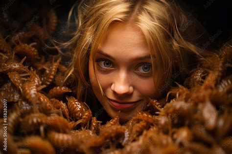 Terrifying scene of a blonde woman engulfed by a mass of repulsive insects. Stock Photo | Adobe ...