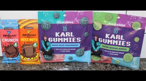 Feastables MrBeast Crunch Bar & Deez Nutz, Karl Gummies: Sour Blue Raspberry & Sour Green Apple ...