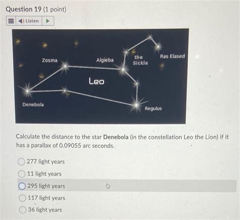 Solved Calculate the distance to the star Denebola (in the | Chegg.com