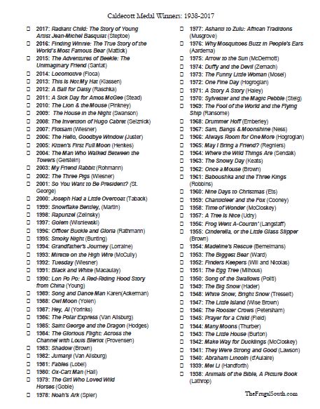 FREE Caldecott Medal Winners Printable Checklist - The Frugal South