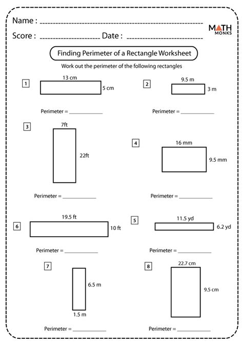 Perimeter of a Rectangle Worksheets - Math Monks