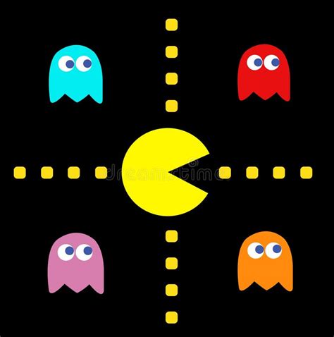 Pac-Man with His Enemies Vintage Game Theme Editorial Stock Image - Illustration of circle ...