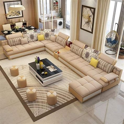 8 Seater Rectangular Luxury Modern U Shaped Sofa Set Design, Living ...