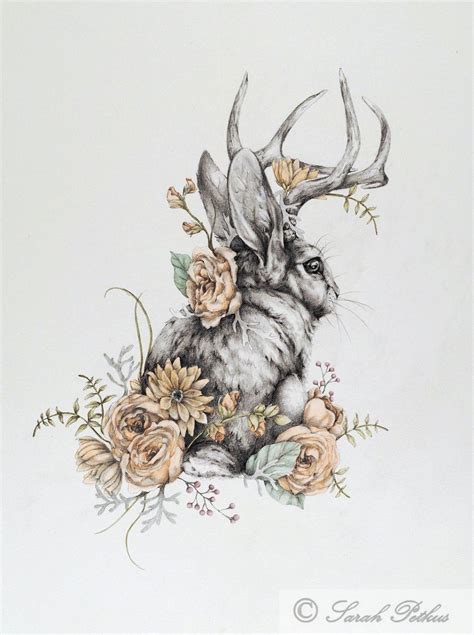 Jackalope 16 x 20 large art print rabbit art folk animal