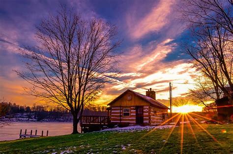 Lake Cabin Sunset | Cabin sunset, Lake cabins, Cabin