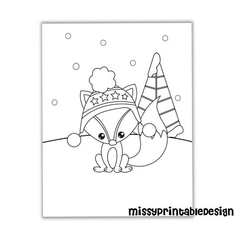 Winter Fox Coloring Pages Printable Winter Coloring Pages for - Etsy