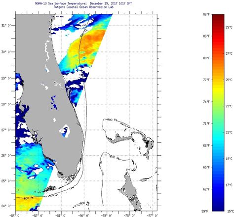 Florida Coast Sea Surface Temperatures Tuesday, December 19, 2017 3:17:00 PM GMT