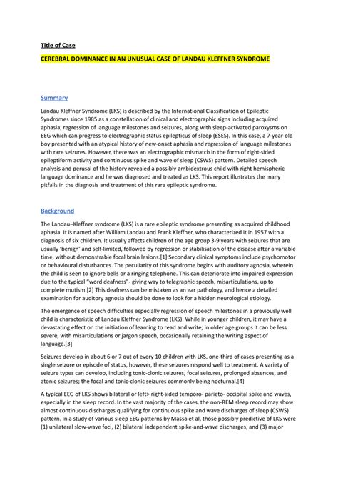 (PDF) Cerebral dominance in an unusual case of Landau-Kleffner syndrome