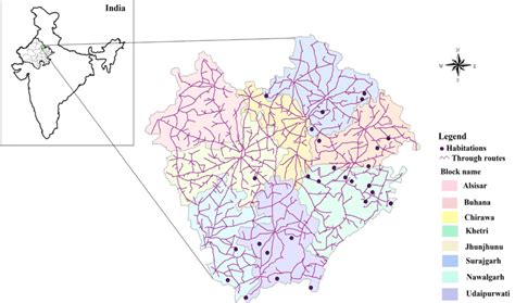 Jhunjhunu district with blocks and through routes | Download Scientific ...