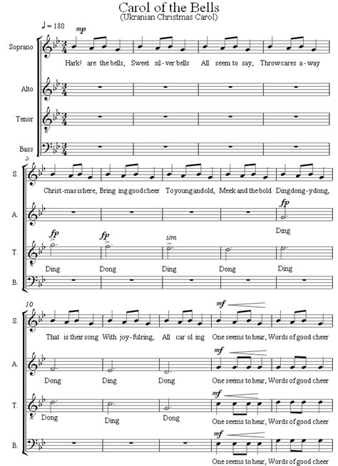 choir carol of the bells sheet music - 8notes.com