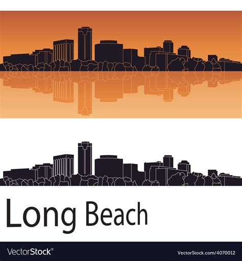 Long beach skyline in orange background Royalty Free Vector