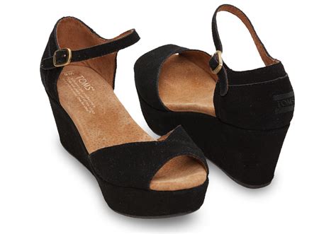 Toms Black Suede Women's Platform Wedges in Black | Lyst