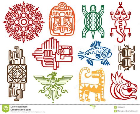 Colorful Ancient Mexican Vector Mythology Symbols - American Aztec ...