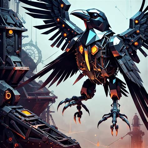 Mechanical Metal Raven Robot Bird (CrystalClearXL) - AI Generated Artwork - NightCafe Creator