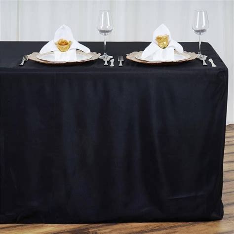 8FT Black Fitted Polyester Rectangular Table Cover Fitted Tablecloths, Black Tablecloth ...