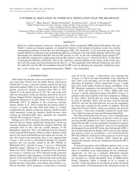 (PDF) A NUMERICAL SIMULATION of COSMIC-RAY MODULATION NEAR the HELIOPAUSE