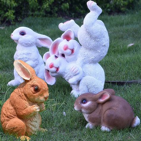 Lovely Easter Bunny Statues Resin Rabbit Ornaments for Home Desk Garden ...