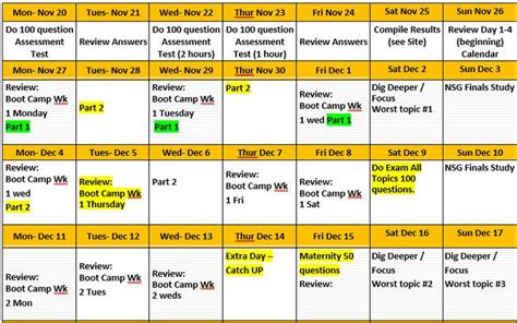 a calendar with the dates and times for each event in yellow, black and white