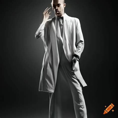 Fashion sketch of a male in all white psychologist outfit