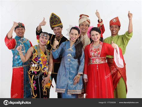 Malaysian People Traditional Clothes Posing Studio Stock