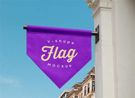 Hanging V-Shaped Flag Pole Banner Logo Mockup | Free PSD Templates