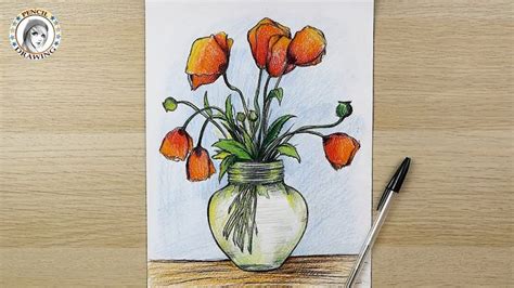 رسم مزهرية ورود| رسم أنية زهور| رسم زهور | How to Draw Flowers With Vase | Drawings, Pencil ...