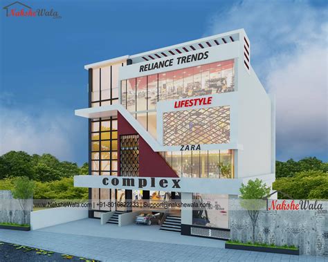 Shopping Complex Elevation | 95*60 Showroom Building Design |5700sqft Shopping Mall Elevation Design