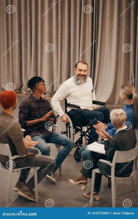 People Greeting Disabled Man Stock Image - Image of communication, adult: 163275305