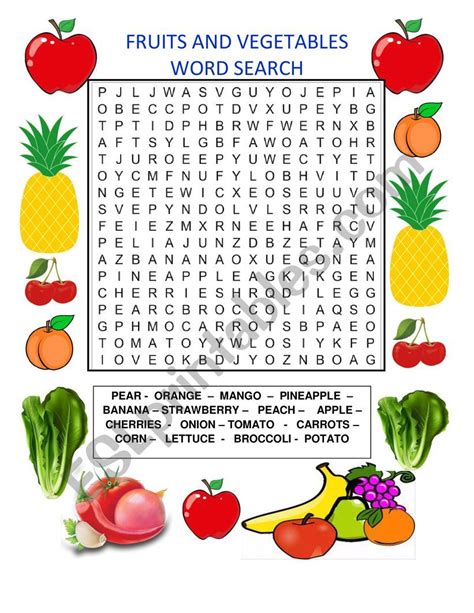 Word Search Fruits And Vegetables - Free Printable Templates