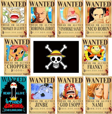 TYZZHOA Lot de 11 affiches d'anime One Piece Wanted Bounty 28 × 38 cm, Nika Luffy 3 milliards ...