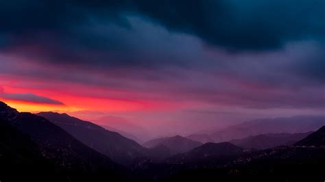 Download wallpaper 3840x2160 horizon, sunset, mountains, dark 4k wallpaper, uhd wallpaper, 16:9 ...