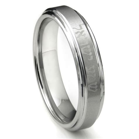 Tungsten Carbide Laser Engraved Hebrew Wedding Band Ring