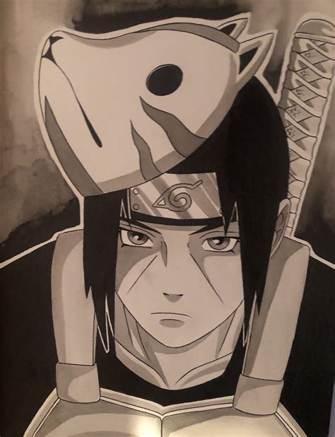 Here is one I painted on young Anbu Itachi. Dynamic tattoo ink on watercolor board. : r/Naruto