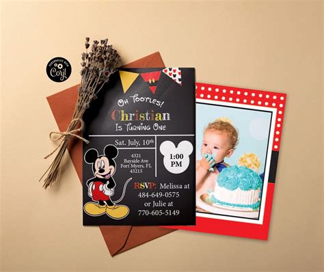 Editable Mickey Mouse Clubhouse Inspired Invite Invitation Digital 5x7 1st First Birthday Themed ...