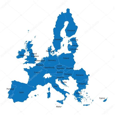 Mapa da União Europeia com nomes de todos os países membros vetor(es) de stock de ©chrupka 74920159