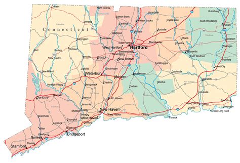 Detailed road map of Connecticut state with cities | Vidiani.com | Maps of all countries in one ...