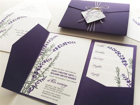 Lavender Wedding Invitation Sample Purple Pocketfold Tags